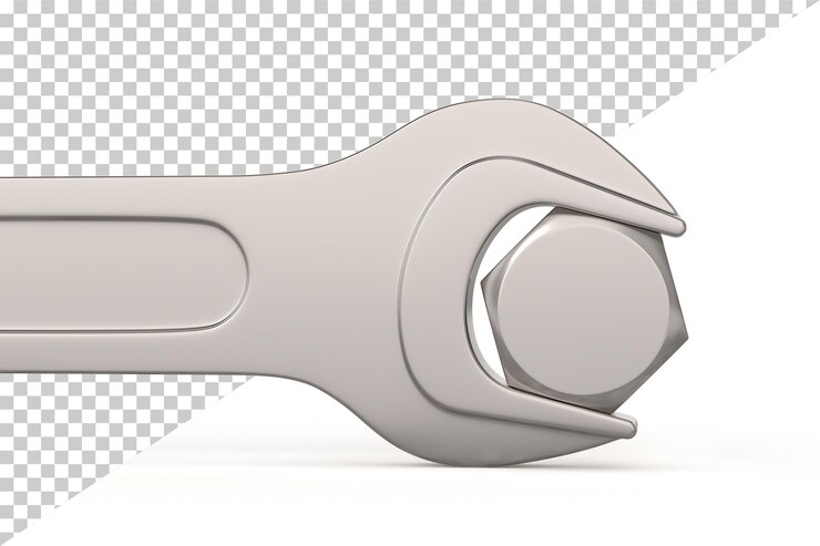 PSD wrench and bolt on white background isolated 3d illustration