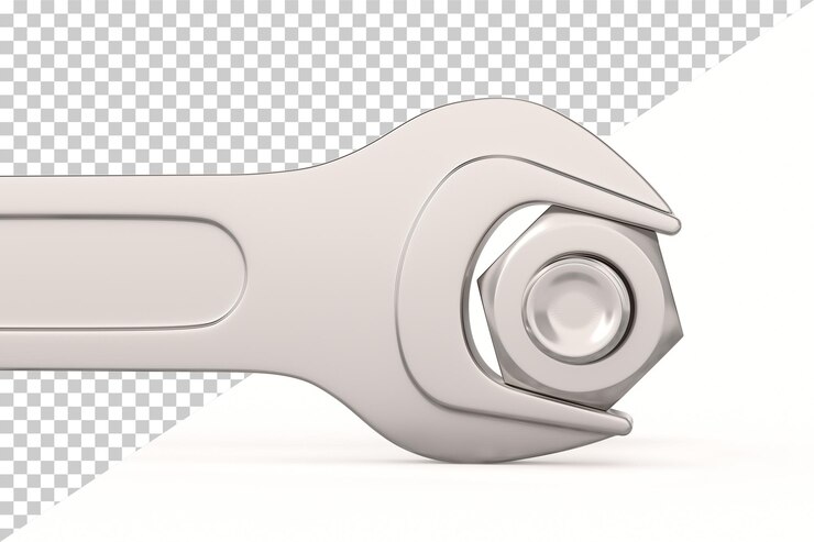 PSD wrench and bolt on white background isolated 3d illustration