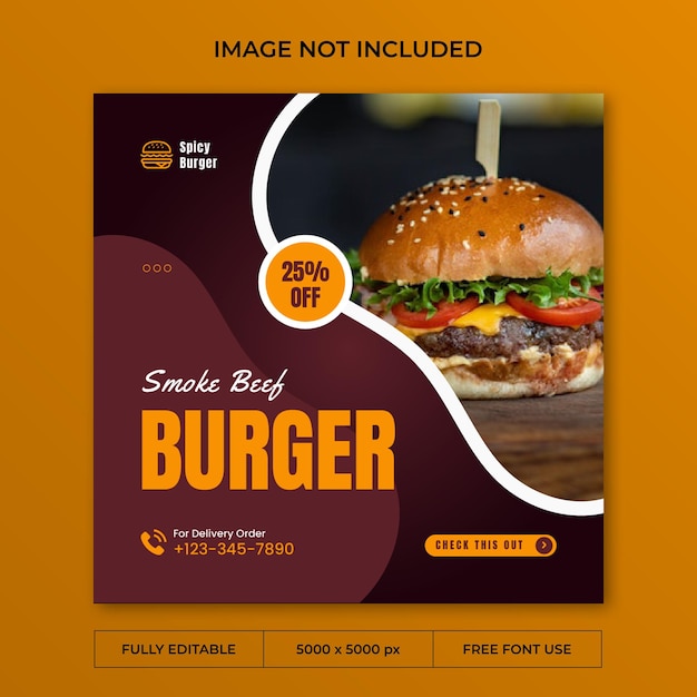 Würzige Burger-Instagram-Post-Social-Media-Vorlage