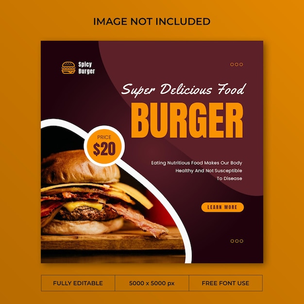 Würzige Burger-Instagram-Post-Social-Media-Vorlage