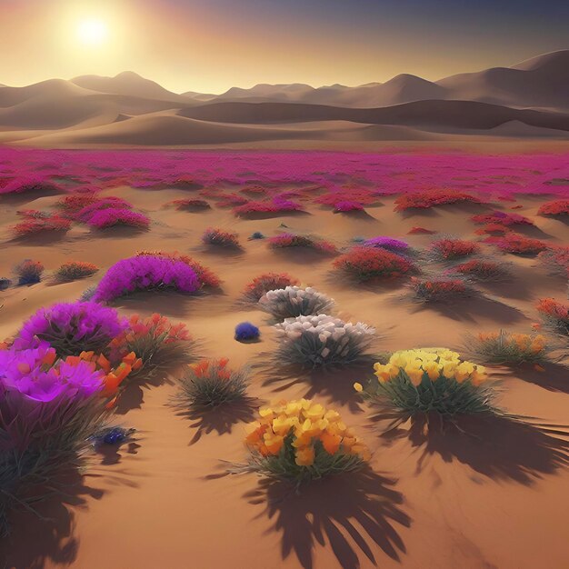 Wüste unter der sonne mit bunten wüstenblumen aigenerated