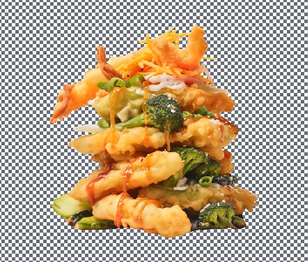Wunderschön und lecker veggie tempura mit dipping sauce auf durchsichtigem hintergrund