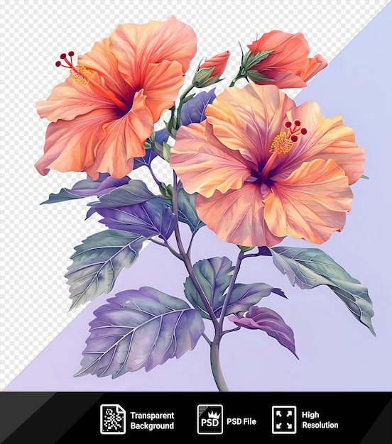 Wunderschöne aquarelle sonnenuntergang hibiscusblumen clipart und blätter aquarelle blumenelemente aquarellblumen aquarell gemälde aquarell blumen aquarelle orange blumen png psd