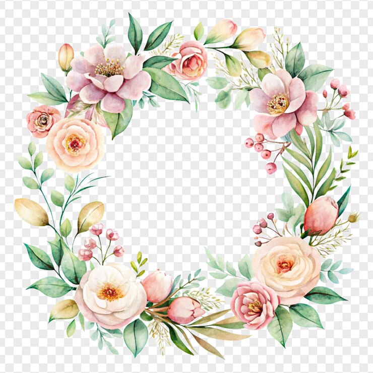 PSD wunderschöner aquarell-blumenrahmen auf durchsichtigem hintergrund