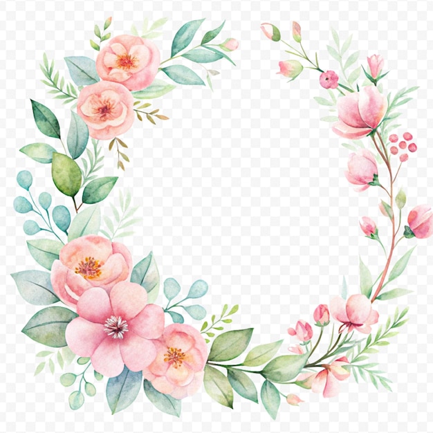Wunderschöner Aquarell-Blumenrahmen auf durchsichtigem Hintergrund