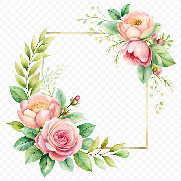 Wunderschöner Aquarell-Blumenrahmen auf durchsichtigem Hintergrund