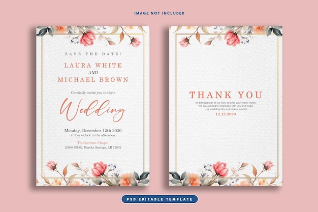 Wunderschönes Hochzeitseinladungskartenset mit Blumenillustration