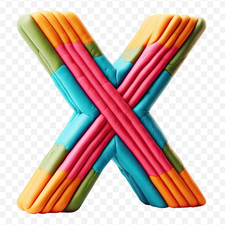 PSD una x colorida en una fila con la letra x en un fondo transparente