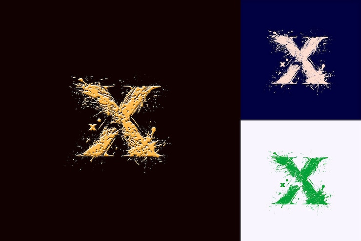 PSD x com letra desenhada à mão estilo de design de logotipo com forma de x int nature abstract vector collections
