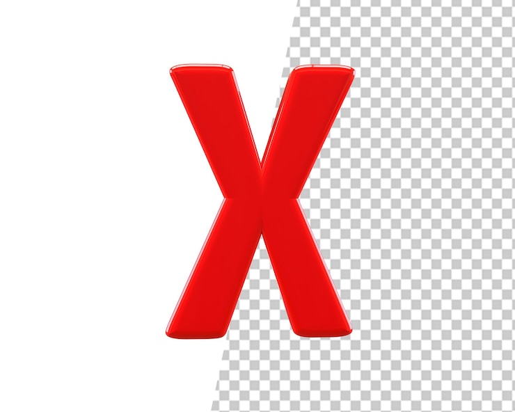 PSD x lettera rossa rendering 3d