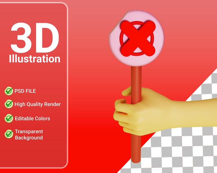 PSD x sign incorrect icon 3d illustration, x symbol isolated
