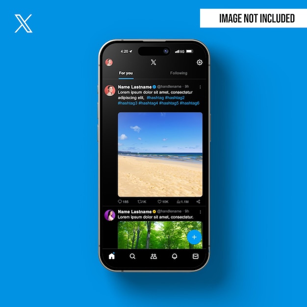 PSD x twitter iphone 15 mockup du flux entièrement modifiable