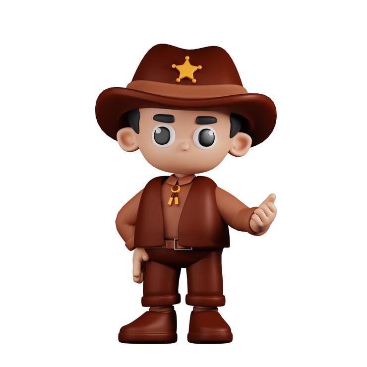 PSD xerife de personagem 3d apontando a próxima pose