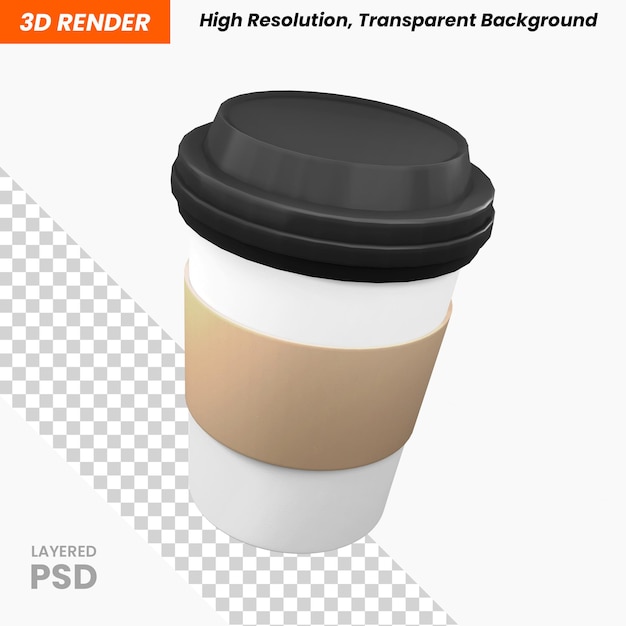 Xícara de café 3D objeto renderizado isolado fundo transparente