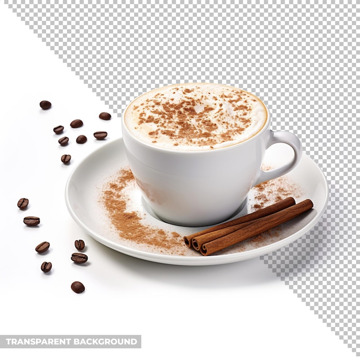 PSD xícara de café com leite de arte em um café cappuccino isolado sem fundo