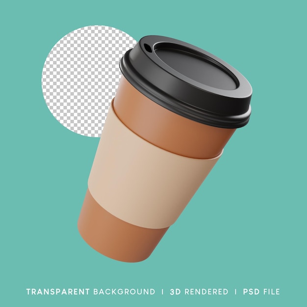 Xícara de café estilizada renderizada em 3D com fundo transparente