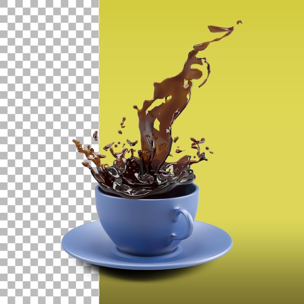 PSD xícara de cerâmica simples azul com respingo de café para o seu elemento de design de maquete