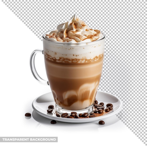 Xícara PSD de arte com leite em um café cappuccino isolado sem fundo