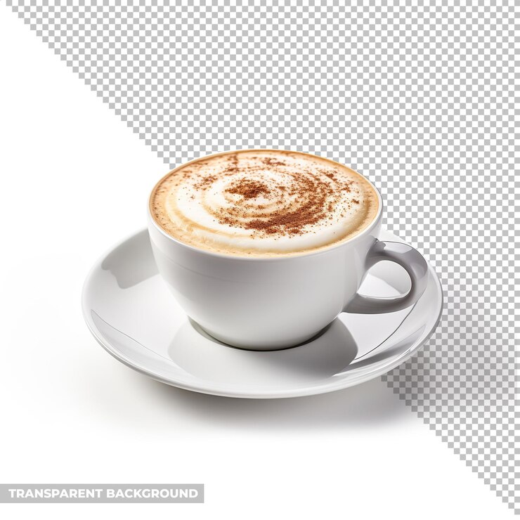 PSD xícara psd de arte com leite em um café cappuccino isolado sem fundo