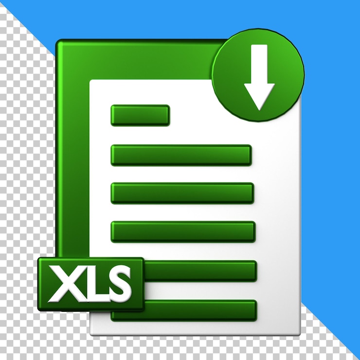 PSD xls-download-symbol isoliert auf dem transparenten hintergrund