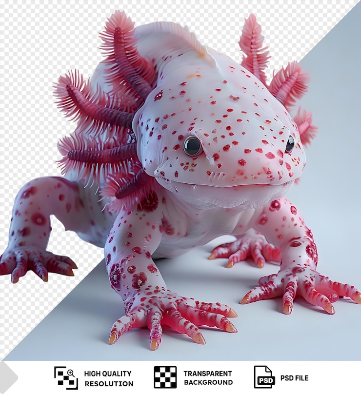 PSD xolotl um sapo branco um olho preto e uma perna vermelha e branca em foco em um fundo isolado