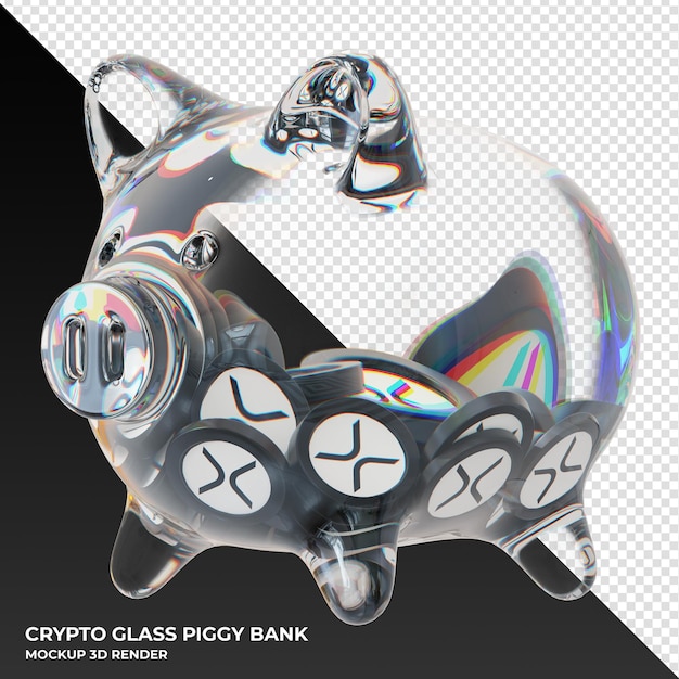 Xrp xrp-münze in klarglas-sparschwein 3d-rendering