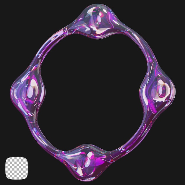 Y2K abstract glass shape 3D rendering on transparent background