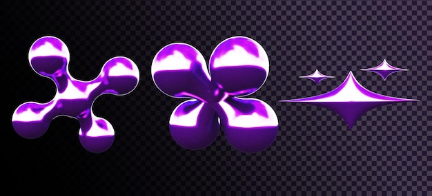 Y2K Abstract Shapes Purple Chrome Holographic 3D Icon Pack (Pack de iconos 3D holográficos de cromo púrpura para el año 2000)