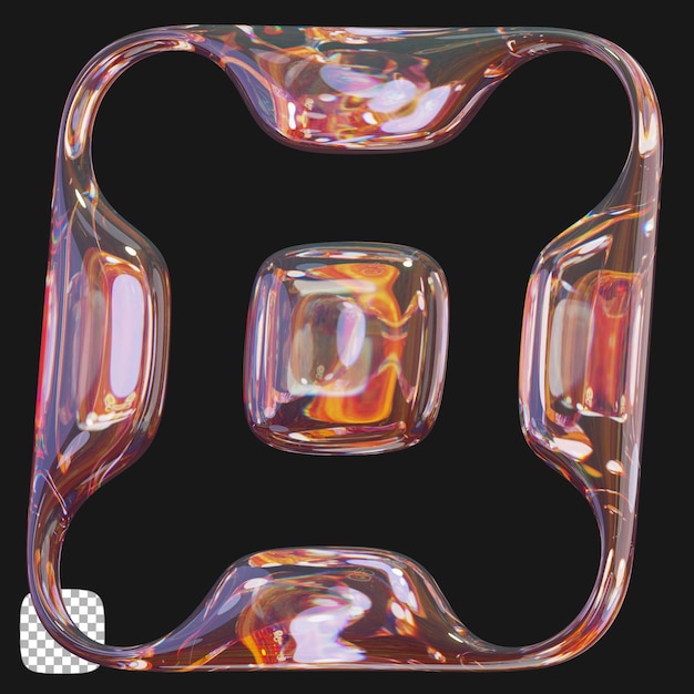 Y2K abstrakte Glasform 3D-Rendering auf durchsichtigem Hintergrund