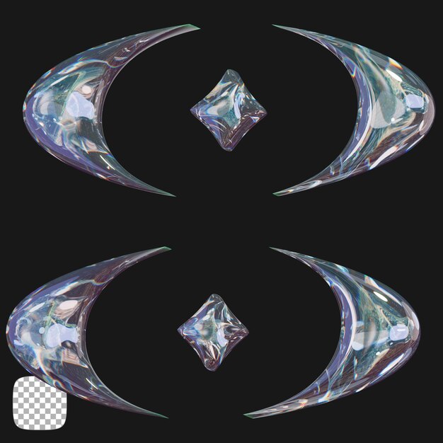 Y2K abstrakte Glasform 3D-Rendering auf durchsichtigem Hintergrund