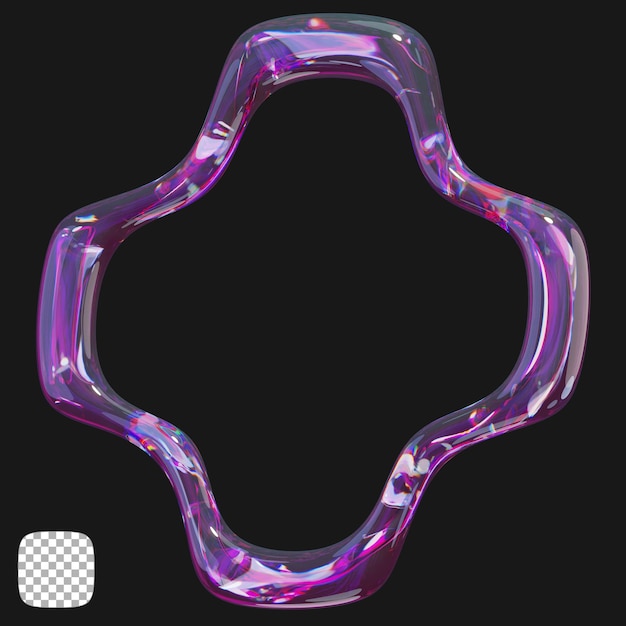 Y2K abstrakte Glasform 3D-Rendering auf durchsichtigem Hintergrund