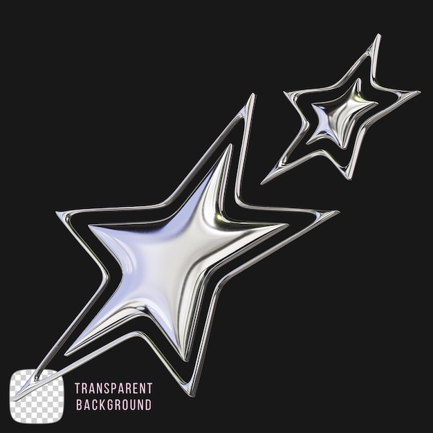 y2k chrome star symbol 3d rendering on transparent background