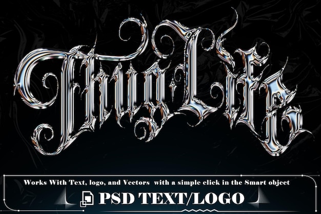 PSD y2k-chrome-text-effekte metallisches metall psd logo-mockup holographischer neon-reflexions-typfehler