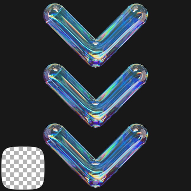 Y2K Dispersive Glass Arrow 3D-Rendering auf durchsichtigem Hintergrund