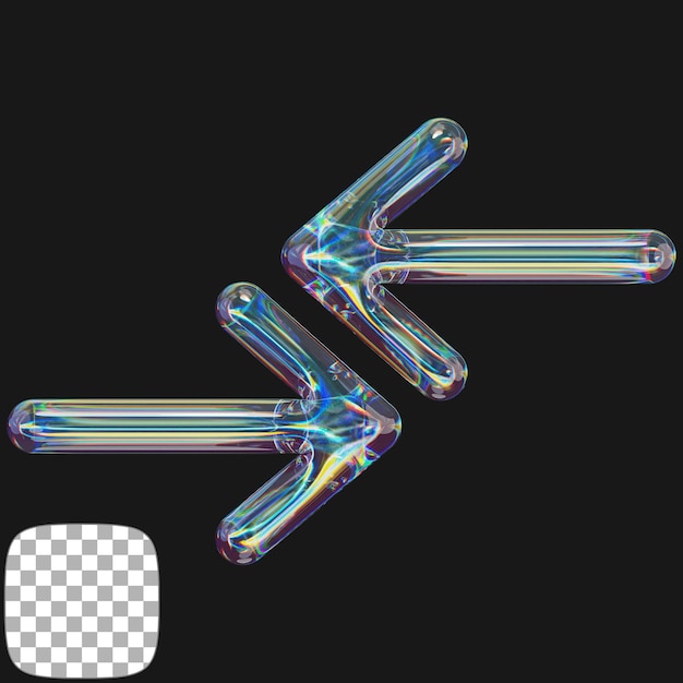 Y2K Dispersive Glass Arrow 3D-Rendering auf durchsichtigem Hintergrund