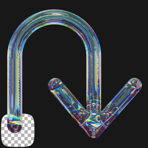 Y2K Dispersive Glass Arrow Rendering 3D su sfondo trasparente
