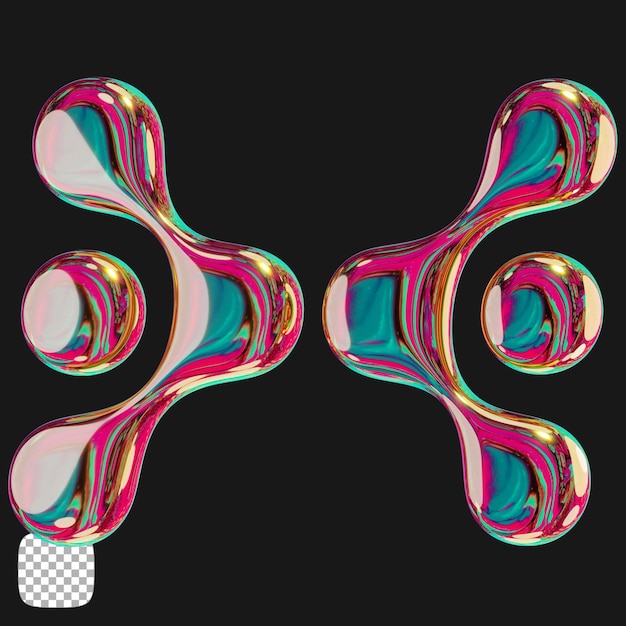 y2k metallic object 3d rendering on transparent background