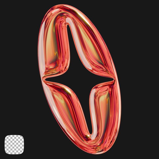 y2k metallic object 3d rendering on transparent background