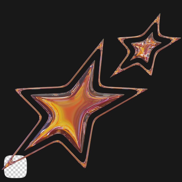 y2k star dispersion glass shape 3d rendering on transparent background