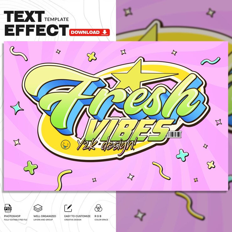 PSD y2k style text effect psd template