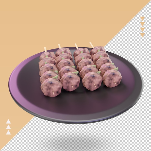 Yakitori de comida asiática 3d renderizando a vista certa