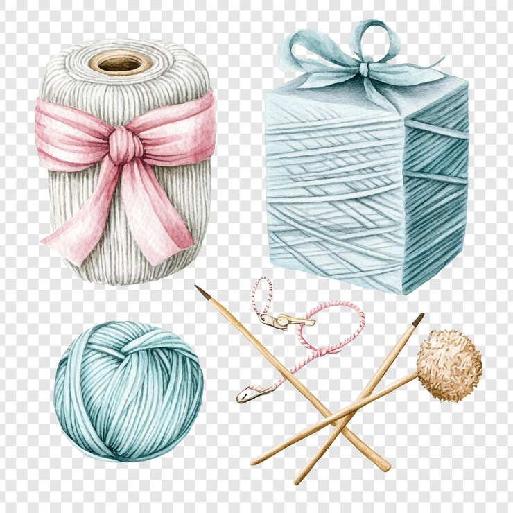 PSD yarn and knitting needles watercolor illustration