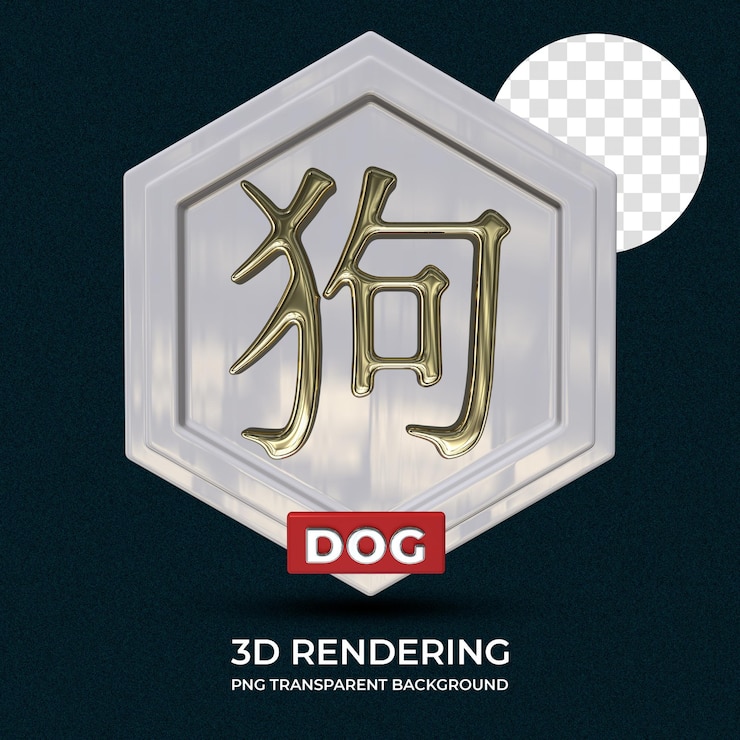 PSD year of the dog chinese wording poster 3d rendering transparent background