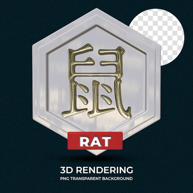 Year of the Rat Chinese Wording Poster 3d rendering transparent background