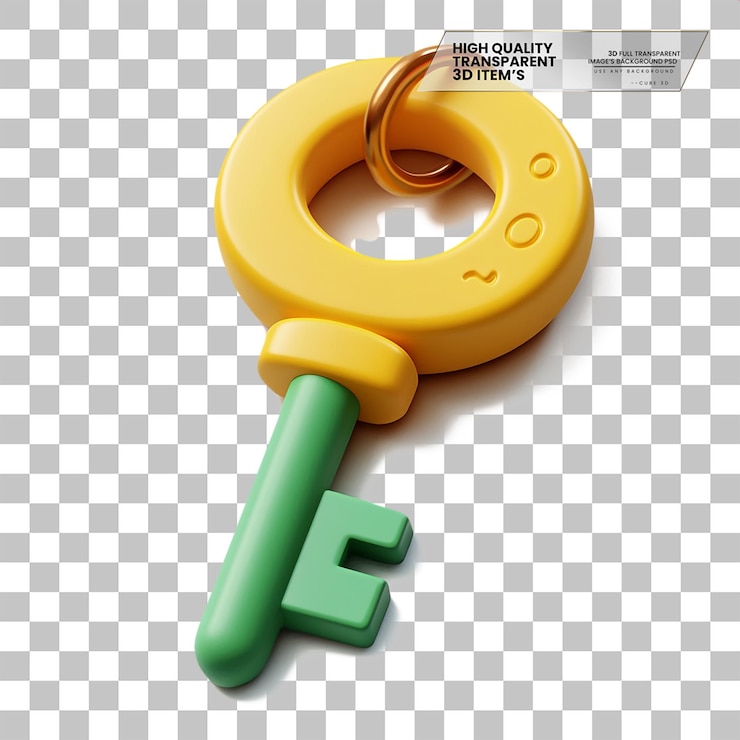 PSD yellow and green key shaped icon on transparent background
