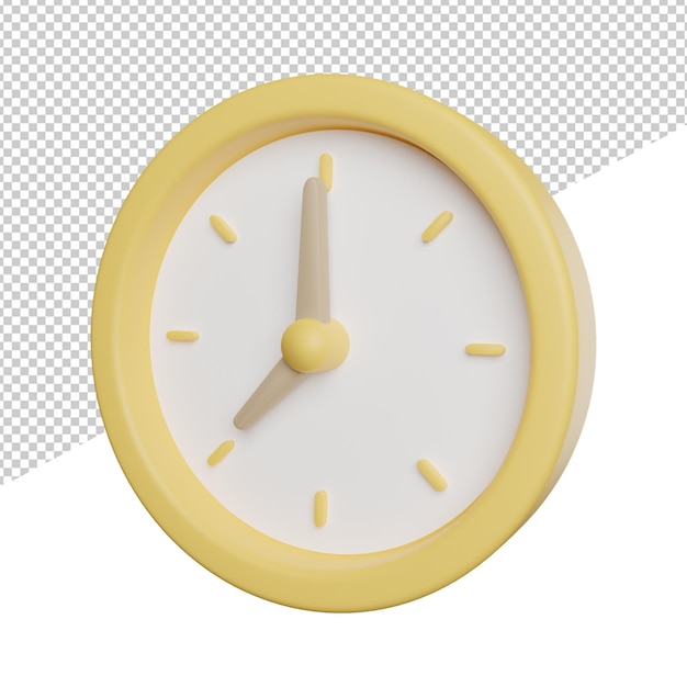 Yellow Clock Time Adorable side view 3d icon rendering illustration on transparent background