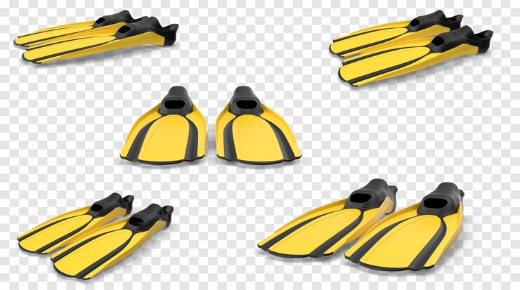 PSD yellow diving fins on transparent background
