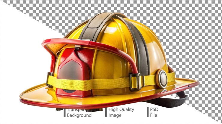 PSD yellow firefighter helmet isolated on transparent background