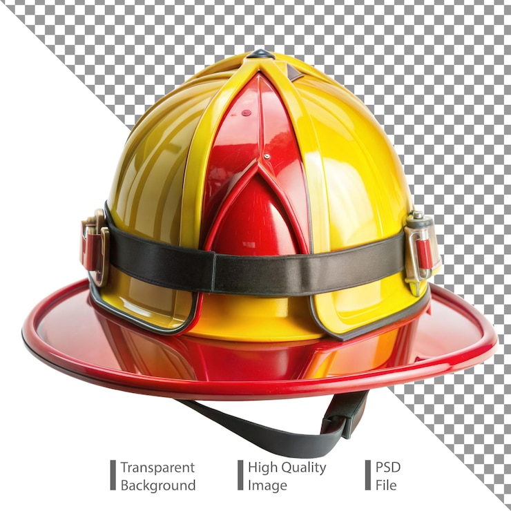 PSD yellow firefighter helmet isolated on transparent background