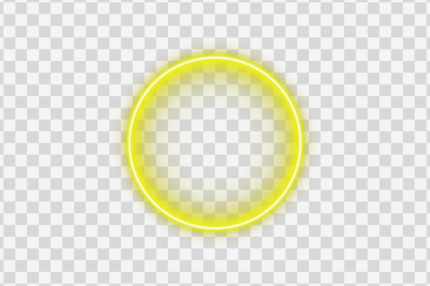 Yellow neon bright glowing ring light circle with blank center sphere blob on Transparent Background